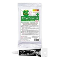 Pâte à sucre verte 250 g + Stylo de glaçage noir