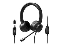 PORT Connect Casque USB stéréo de bureau confortable avec microphone réduction de bruit avec télécommande noir