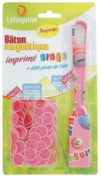 Baton magnétique bingo rose + 100 pions de loto - ramasse pions - lotoquine