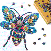Puzzle en Bois Adulte et Enfant Figured'Art 200 pièces Animaux - Abeille florale - Design Original 31,4x31,5 cm Forme Unique avec Coffret en bois Premium, Parfait pour Offrir en Cadeau