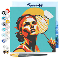 Mini Peinture par Numéros Figured'Art 20x20cm avec cadre Affiche sportive Badminton - Petit Format
