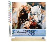 Peinture par Numéro Figured'Art - Complicité Femme et Louve blanche - Kit de Loisir Créatif DIY Numéro d'Art Complet - 40x50cm toile roulée + châssis en bois à monter