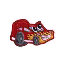 Lot de 3 écussons transports rigolos voiture rouge 6cm x 3,7cm
