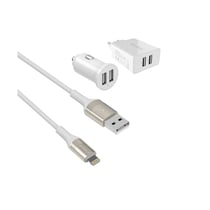Greene Kit chargeur rapide USB voiture et secteur avec câble lightning MFi 1.3 m Blanc