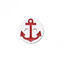 Bouton 2 trous ancre marine blanc/rouge 13mm