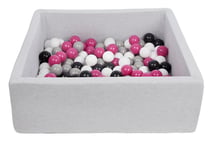 Piscine à balles pour enfant, 90x90 cm, Aire de jeu + 150 balles noir, blanc, rose,gris - Velinda