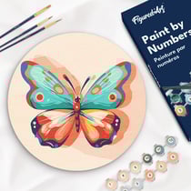 Peinture par Numéro sur disque en bois Figured'Art - Papillon - Kit de Loisir Créatif DIY Numéro d'Art Complet - 30cm de diamètre