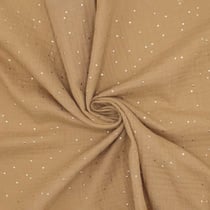Coupon de tissu double gaze de coton, Pois Or Glitter - Laize : 130 cm