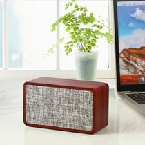 Enceinte Bluetooth Double Haut-Parleur En Bois Noyer Avec Batterie Longue Durée Rouge YONIS