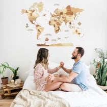 Carte du Monde en Bois 3D CREATIFWOOD Ambrée, XL (200 x 140 cm) - Décoration Murale