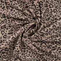 Tissu Velours Côtelé lavé  Cléa léopard Noir sur fond Taupe