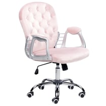 Chaise de Bureau Rose en Velours à Haut Dossier Capitonné Réglable en Hauteur avec Bouton et Pivotement Complet