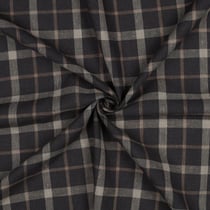 Tissu Lin Viscose Justin carreaux Grège sur fond Gris anthracite profond