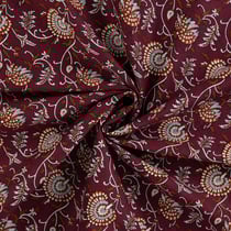 Tissu Voile de Coton Amélia Fleurs bohèmes sur fond Bordeaux foncé