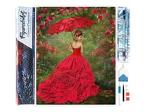 Diamond Painting Broderie Diamant Figured’Art 40x50cm toile entière roulée avec diamants carrés - Femme à la Robe rouge