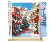 Peinture par Numéro Figured'Art - Village Méditerranéen de Noël - Kit de Loisir Créatif DIY Numéro d'Art Complet - 40x50cm toile roulée + châssis en bois à monter