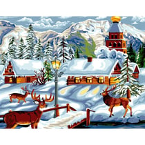 Princesse - Canevas antique Village d'hiver 50x65cm