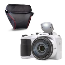 KODAK Pack Pixpro AZ255 + Etui transport - Appareil Photo Bridge Numérique Astro Zoom 16 MP, Zoom Optique 25X, Stabilisateur, Video Full HD 1080p, Grand angle 24 mm, Ecran LCD 3 '', Pile AA - Blanc