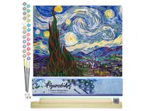 Peinture par Numéro Figured'Art - Van Gogh Nuit Etoilée - Kit de Loisir Créatif DIY Numéro d'Art Complet - 40x50cm toile roulée + châssis en bois à monter