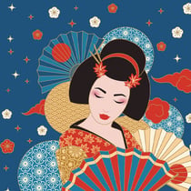 4 serviettes en papier découpage collage 33 cm Easy Life GEISHA EVENTAIL TOKYO