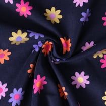 Tissu Jersey Bord Côte Yasmine fleurs Dorées sur fond Bleu marine