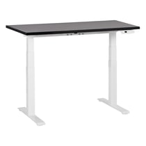 Bureau Électrique Réglable Plateau Noir et Structure Acier Blanc 120 x 72 cm Hauteur Ajustable Assis Debout Pieds Carrés Design Moderne