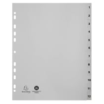 Intercalaires imprimés numériques PP recyclé gris 12 positions - A4 Maxi - Gris - x 10 - Exacompta