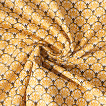 Tissu Coton imprimé Arty éventails Gaudi sur fond Jaune curry