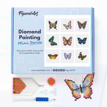 Figured’Art Mini Série Diamond Painting - Coffret Premium 9 toiles de 15x15cm Papillons - Broderie Diamant avec Strass Carrés - Kit Complet