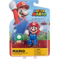 Mario avec champignon 1up : figurine super mario 10 cm - personnage nintendo articulé - jakks