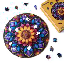 Puzzle en Bois Adulte et Enfant Figured'Art 200 pièces - Mandala coloré - Design Original 28,5x28,5 cm Forme Unique avec Coffret en bois Premium, Parfait pour Offrir en Cadeau
