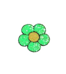 Lot de 3 écussons thermocollants  fleur sequins vert gazon 8,5x7cm