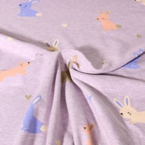 Tissu Jersey Polycoton Poppy Lapinou sur fond Parme
