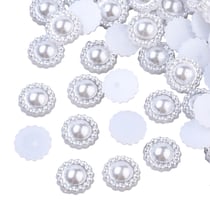 30 Perles cabochon Demi Rond à coller acrylique Blanc Nacre Forme Fleur 9 mm - Dos Plat - Creation
