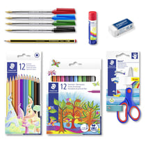 Kit de rentrée des classes - Staedtler - Ciseaux - Crayons et feutres - Colle - Gomme - Stylos
