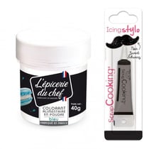 Colorant alimentaire en poudre bleu 40 g + Stylo glaçage noir
