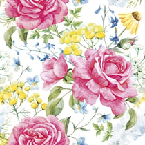 Lot de 4 serviettes en papier découpage collage 33 cm FLEUR ROSE JAUNE FL 1003