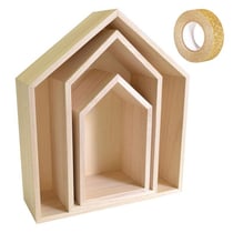 3 étagères maison bois + masking tape doré à paillettes 5 m
