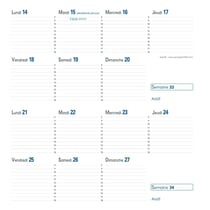 SEPT-BI FR Recharge - 8,8x17 cm - 2 semaines sur 2 pages - 12 mois de mi-août à mi-août