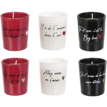 Bougies - Avec mots d'amour - Coffret de 6 petites bougies - Rouge/noir/blanc