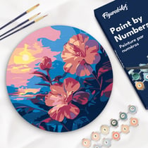 Peinture par Numéro sur disque en bois Figured'Art - Hibiscus au coucher de soleil - Kit de Loisir Créatif DIY Numéro d'Art Complet - 30cm de diamètre