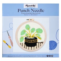 Figured'Art Punch Needle Kit Complet pour Adultes et Enfants - Plante et Pot noir - Parfait pour Débutant. Set prêt à broder taille 20x20cm avec cadre circulaire