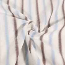 Tissu Coton Dévoré Rayé bleu et marron sur fond Blanc