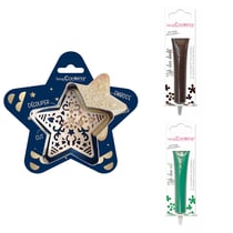 Kit pour biscuit en relief Étoile + 2 Stylos au chocolat marron et vert