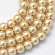 Fil de 80 perles rondes en verre nacré fabrication bijoux 10 mm DORE