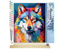 Peinture par Numéro Figured'Art - Loup Coloré Abstrait - Kit de Loisir Créatif DIY Numéro d'Art Complet - 40x50cm toile roulée + châssis en bois à monter