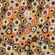 Tissu Jersey stretch fleurs Floraviva muticolores sur fond Jaune moutarde - Au mètre