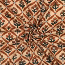 Tissu Coton indien Block print Fleuris Tia sur fond Camel