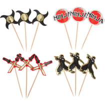 12 Cake Toppers Ninja Noir/Or/Rouge