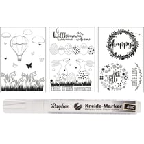 Modèles fenêtre PrintempsetPâques, 3modèles+1 marqueur craie, Boite 1kit
